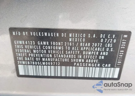 2020 Volkswagen Jetta 1.4T Sel from USA, damaged, VIN 3VWEB7BU5LM069712
